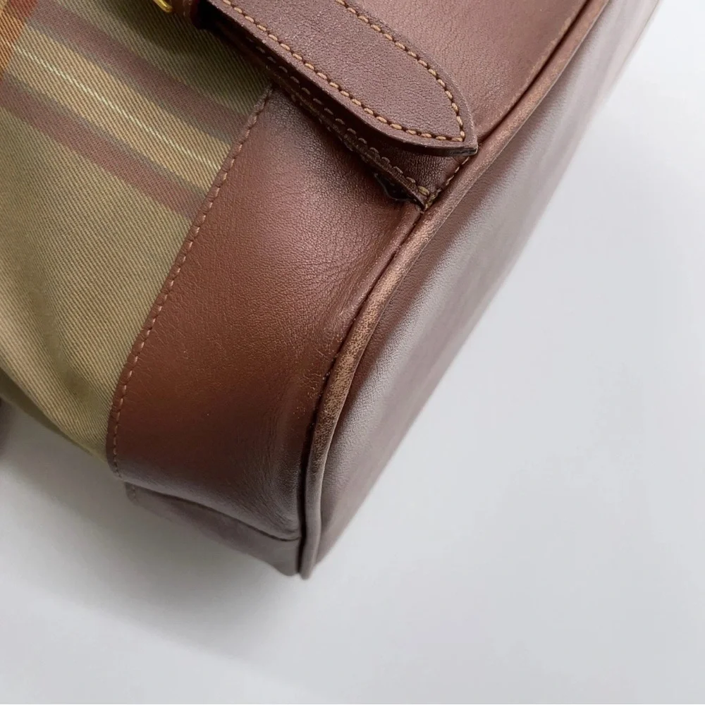 Authentic Burberry Nova Check Leather Nylon Brown Khaki Backpack